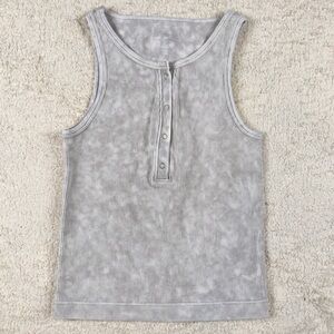 Zenana Outfitters | Women's Ribbed Henley Tank | Gray Tue Dye | Size Small